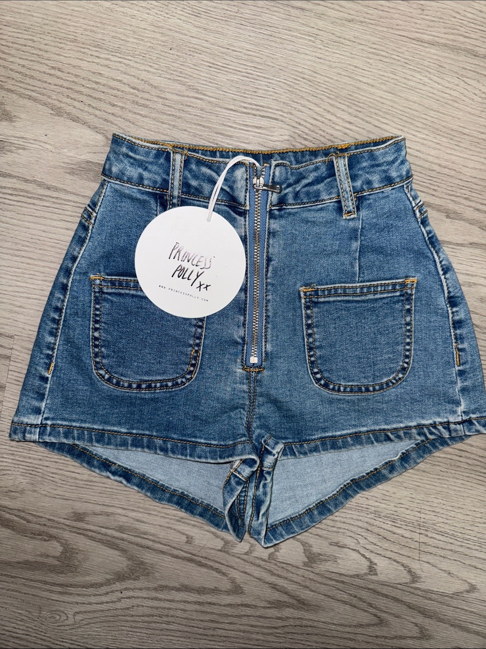 Princess Polly Blue High-Waist Front Zip Denim Shorts